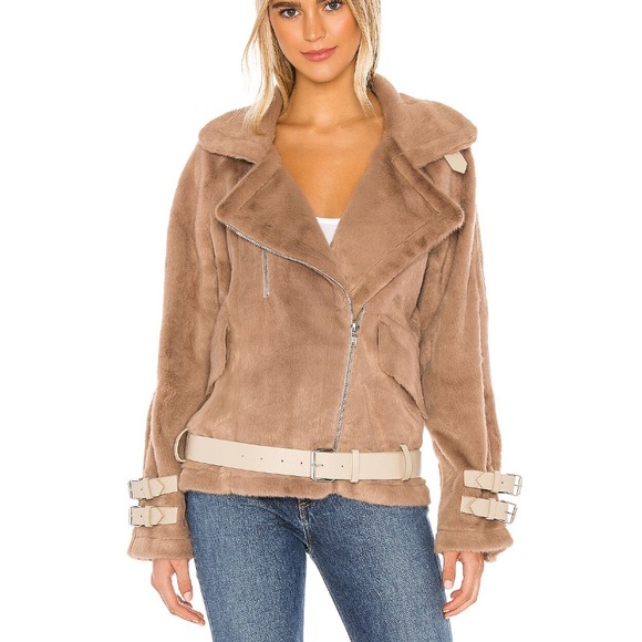 Faux Fur Biker Jacket in Mocha - Picture 4 of 4